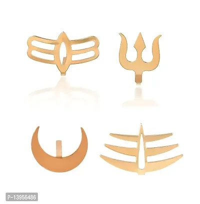 Combo of 4 Copper Spiritual Maratha Chandra Bindi, Shiva Tirshul and Tripund Mahakaal/महाकाल Forehead Teeka Tilak Applicator/Stamp Tool Puja for Daily Usage and Occasionally for Men/Women