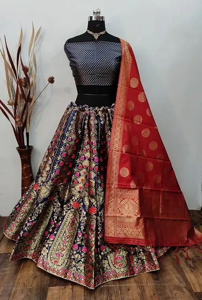 Stylish Brocade Lehenga Choli And Banarasi Silk Dupatta