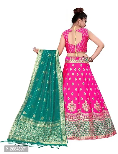 Stylish Pink Banarasi Silk Jacquard Lehenga Choli Set For Women-thumb3