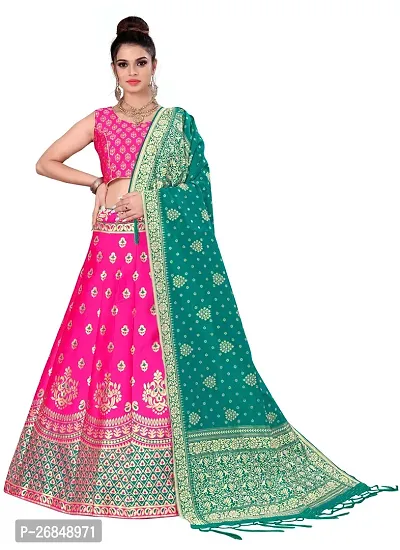 Stylish Pink Banarasi Silk Jacquard Lehenga Choli Set For Women-thumb0