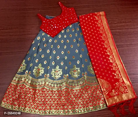 Stylish Red Banarasi Silk Jacquard Lehenga Choli Set For Women-thumb0