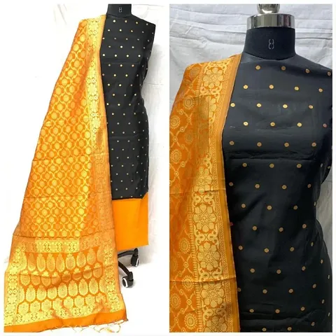 Stylish Taffeta Zari Butta Work Dress Material With Dupatta Set