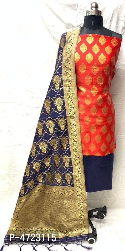 Stylish Banarasi Jacquard Dress Material With Dupatta Set-thumb0