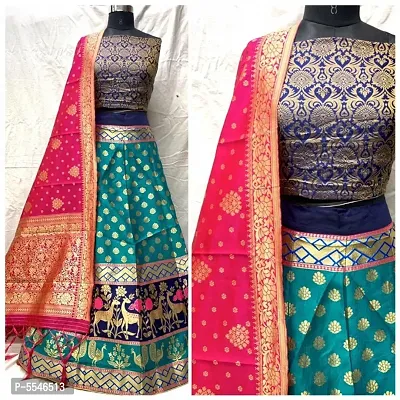 Banarasi Silk Lehenga Choli with Brocade Blouse And Art Silk Dupatta-thumb0