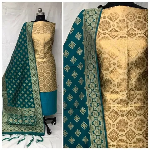 Beautiful Banarasi Silk Zari Butta Dress Material With Dupatta