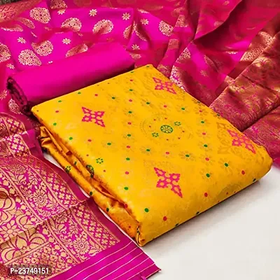 Elevate Your Style with Jacquard Dress Material with Golden Weaving and Matching Dupatta(Janaki)