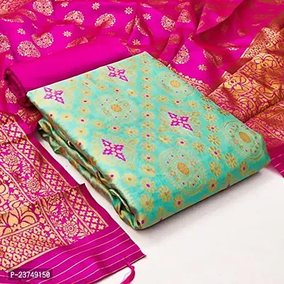 Elevate Your Style with Jacquard Dress Material with Golden Weaving and Matching Dupatta(Janaki)-thumb0
