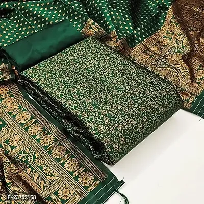 Womens Green Banarasi Silk Unstitched Salwar Suit Dress Material With dupatta(Riya)