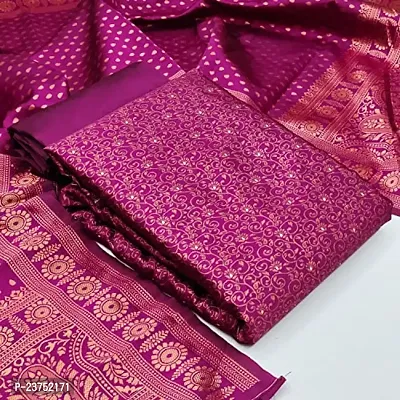 Womens Wine Banarasi Silk Unstitched Salwar Suit Dress Material With dupatta(Riya)