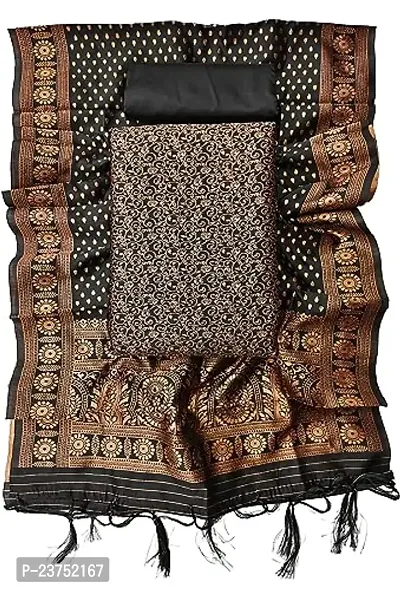 Womens Black Banarasi Silk Unstitched Salwar Suit Dress Material With dupatta(Riya)-thumb2