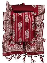 Womens Maroon Banarasi Silk Unstitched Salwar Suit Dress Material With Dupatta(Dhvani)-thumb1