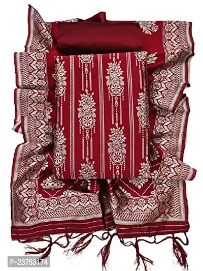 Womens Maroon Banarasi Silk Unstitched Salwar Suit Dress Material With Dupatta(Dhvani)-thumb2