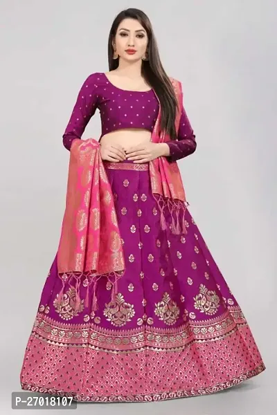 Womens Jacquard Wine Semi-Stiched Lehenga Choli With Banarasi Dupatta(Lc_Laher)-thumb0