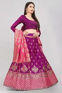 Womens Jacquard Wine Semi-Stiched Lehenga Choli With Banarasi Dupatta(Lc_Laher)-thumb1