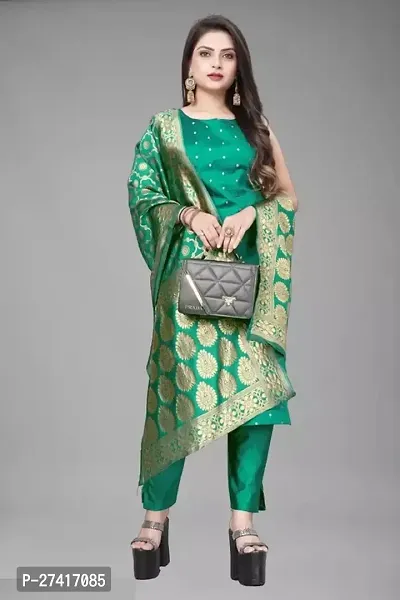 Womens Jacquard Banarasi Silk Woven Salwar Suit (Dress) Material With Dupatta-thumb0