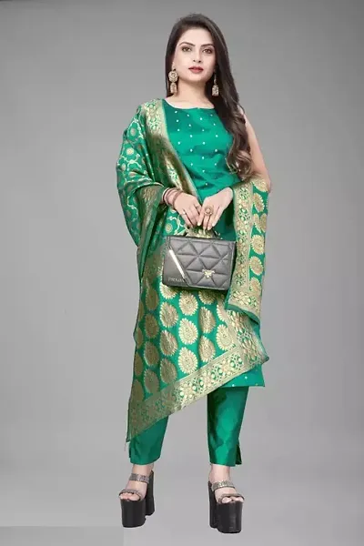 Stylish Jacquard Banarasi Silk Unstitched Suit