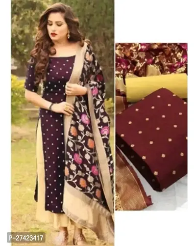 Womens Jacquard Maroon Banarasi Silk Woven Salwar Suit (Dress) Material With Dupatta.(TB_MINA_N))