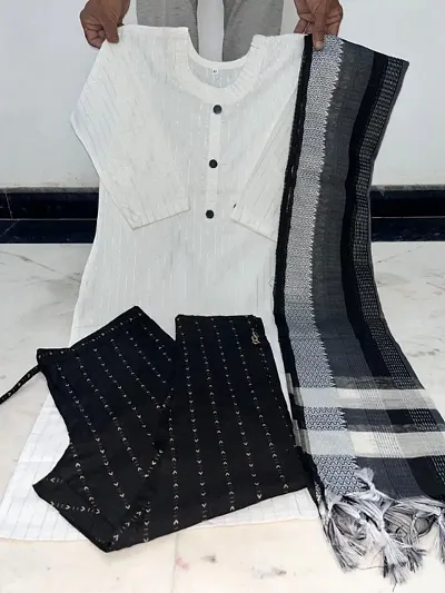 Stylish Cotton Kurta Bottom and Dupatta Set