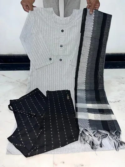 Stylish Cotton Kurta Bottom and Dupatta Set