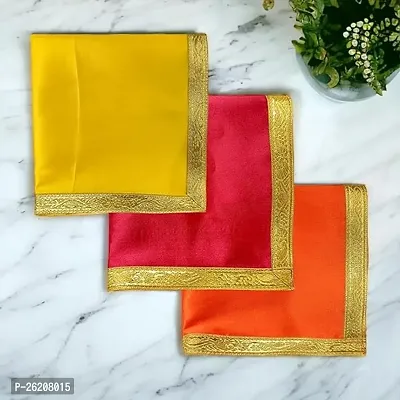 Pack Of 3 Yellow-Red-Orange Cotton Cloth For Puja-thumb0