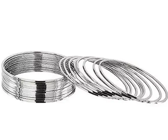 FUTUREBAY Traditional Oxidized Silver Plated Plain Bangles for Women - 12 piece(Size 2.8)
