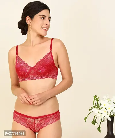 Women Cotton Bra Panty Set for Lingerie Set Pack of 1  Color : Red-thumb5