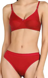 Women Cotton Bra Panty Set for Lingerie Set Pack of 3  Color : Red,Blue,Black-thumb4