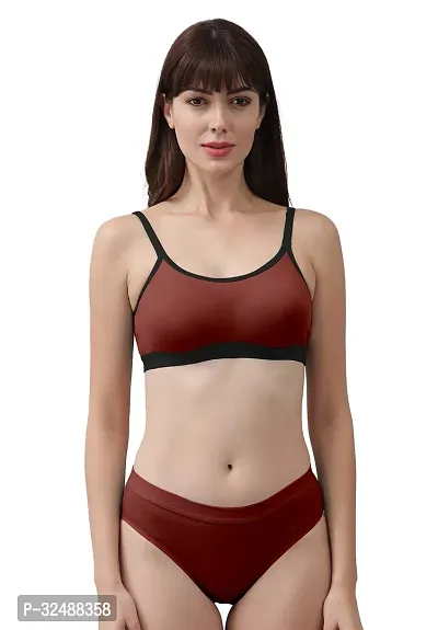 Stylish Cotton Solid Bra and Panty Set for Women-thumb0