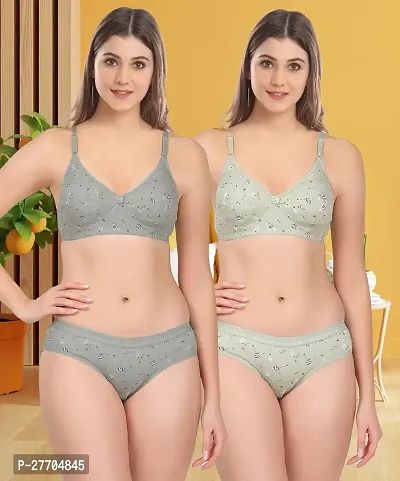 Women Cotton Bra Panty Set for Lingerie Set Pack of 2  Color : Grey,Green-thumb0