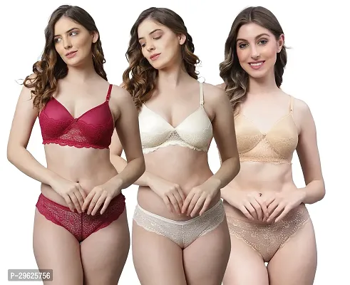 Classy Cotton Solid Lingerie Set For Women Pack of 3-thumb0