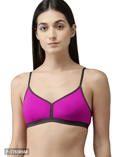 Stylish Pink Cotton Solid Bras For Women-thumb0