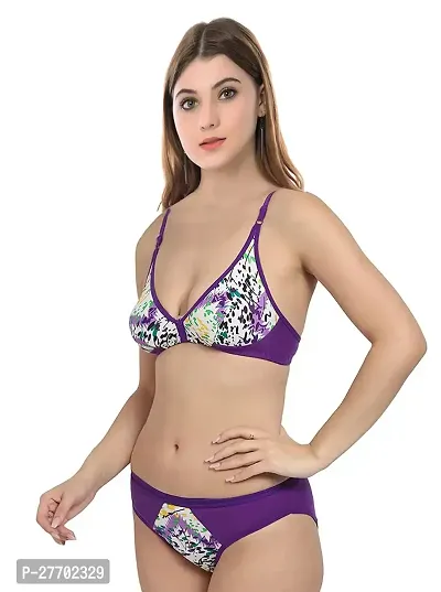 Women Cotton Bra Panty Set for Lingerie Set Pack of 2  Color : Purple,Green-thumb3