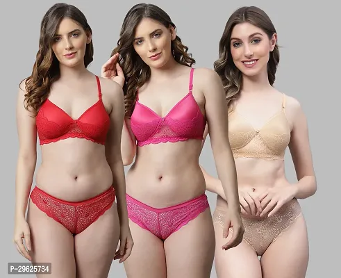 Classy Cotton Solid Lingerie Set For Women Pack of 3-thumb0