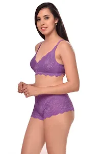 Women Net Bra Panty Set for Lingerie Set Pack of 2  Color : Purple,Maroon-thumb3