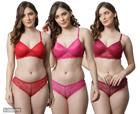 Classy Cotton Solid Lingerie Set For Women Pack of 3-thumb0