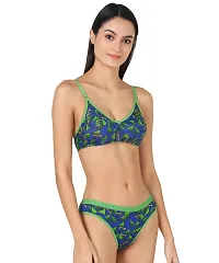 Women Cotton Bra Panty Set for Lingerie Set Pack of 1  Color : Green  Pattern : Self Design-thumb1