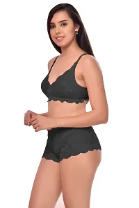 Women Net Bra Panty Set for Lingerie Set Pack of 2  Color : Black,Maroon-thumb3