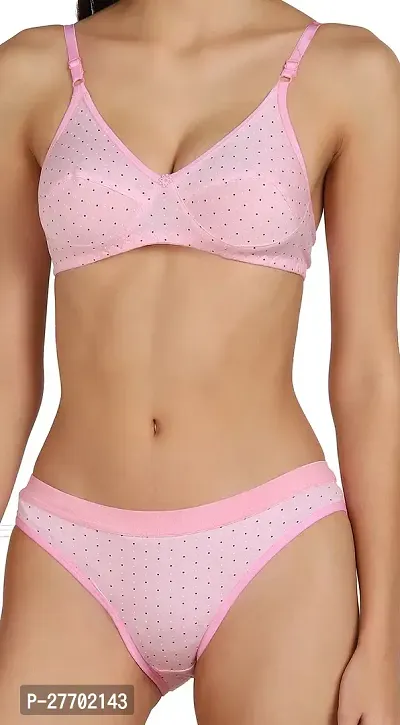 Women Cotton Bra Panty Set for Lingerie Set Pack of 1  Color : Pink  Pattern : Self Design-thumb5