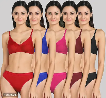 Women Cotton Bra Panty Set for Lingerie Set Pack of 5  Color : Red,Blue,Pink,Maroon,Black-thumb0