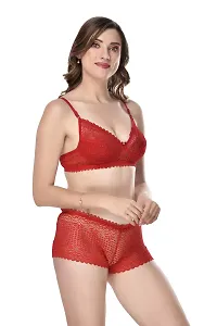 Women Net Bra Panty Set for Lingerie Set Pack of 3  Color : Red,Blue,Pink-thumb1