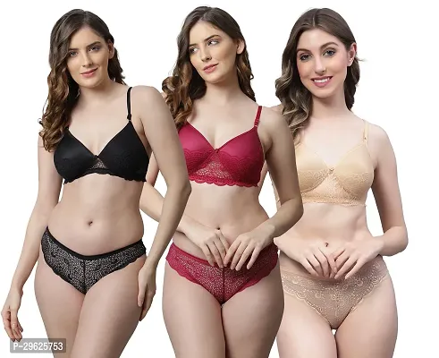 Classy Cotton Solid Lingerie Set For Women Pack of 3-thumb0