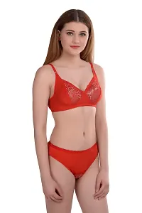 Women Cotton Bra Panty Set for Lingerie Set Pack of 1  Color : Red-thumb2