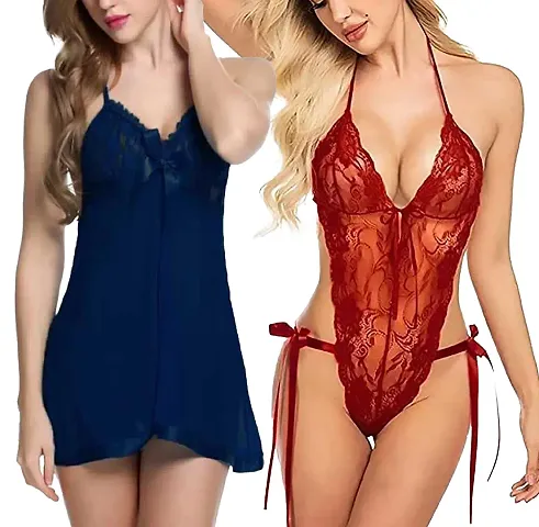 Stylish Fancy Designer Net Baby Doll Night Dress For Women Pack Of 2