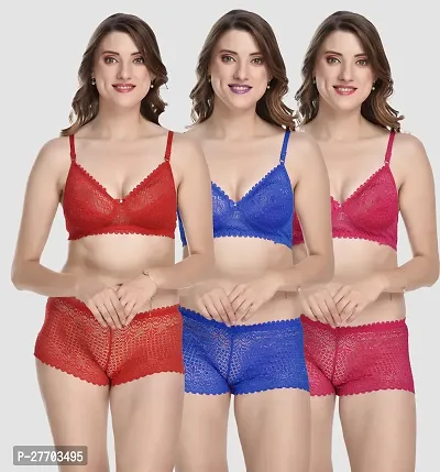 Women Cotton Bra Panty Set for Lingerie Set Pack of 3  Color : Red,Blue,Pink-thumb0