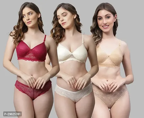 Classy Cotton Solid Lingerie Set For Women Pack of 3-thumb0