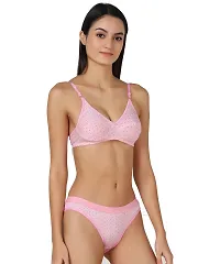 Women Cotton Bra Panty Set for Lingerie Set Pack of 1  Color : Pink  Pattern : Self Design-thumb1