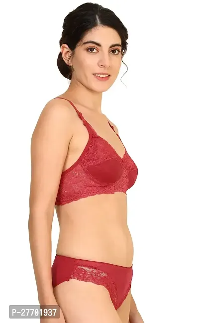 Women Cotton Bra Panty Set for Lingerie Set Pack of 1  Color : Red-thumb2