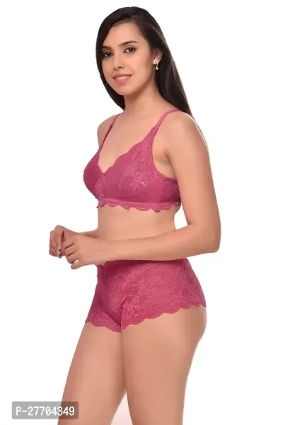 Women Net Bra Panty Set for Lingerie Set Pack of 2  Color : Pink,Maroon-thumb4