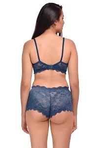 Women Net Bra Panty Set for Lingerie Set Pack of 1  Color : Blue-thumb3