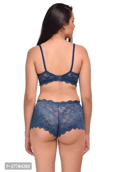 Women Net Bra Panty Set for Lingerie Set Pack of 1  Color : Blue-thumb4